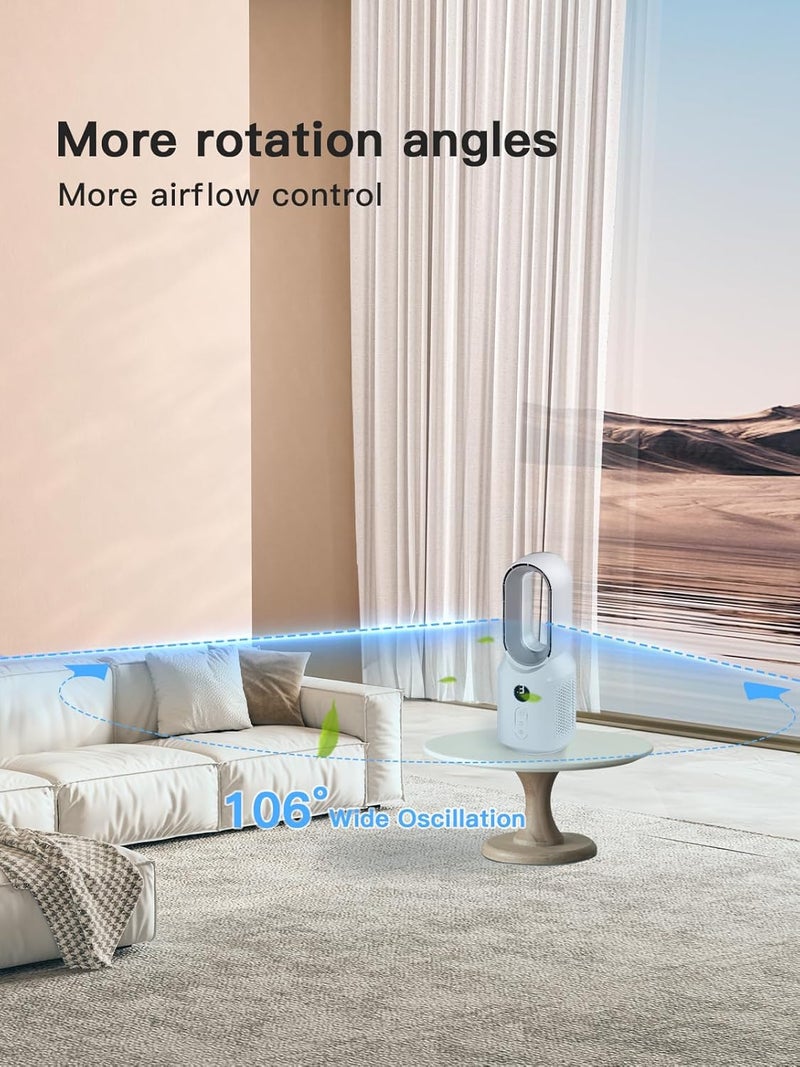let'me 13 Inch Desk Fan, Bladeless Table Fan, 106° Oscillating Fan Touch Control with 3 Speeds and Night Light, Small Quiet Desk Fan for Personal, Office, Nightstand - Image 5